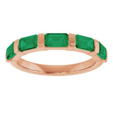 14K Gold Emerald Natural Green Emerald Bar Channel-Set Anniversary Band - Rose Gold - view 3