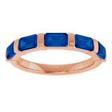 14K Gold Emerald Lab-Grown Blue Sapphire Bar Channel-Set Anniversary Band - Rose Gold - view 3