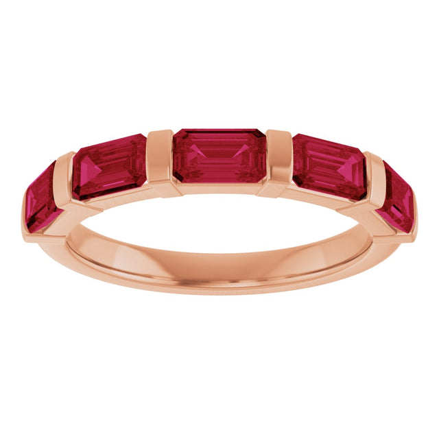 14K Gold Emerald Natural Red Ruby Bar Channel-Set Anniversary Band - Rose Gold - view 3