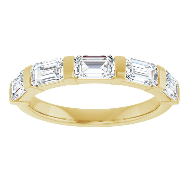 10K Gold Emerald Natural Diamond Bar Channel-Set Anniversary Band – 1 3/4–3 1/4 CTW - Yellow Gold - view 3