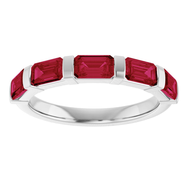 Platinum Emerald Natural Red Ruby Bar Channel-Set Anniversary Band - view 3