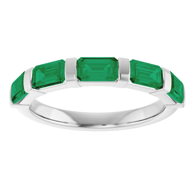 Platinum Emerald Lab-Grown Green Emerald Bar Channel-Set Anniversary Band - view 3