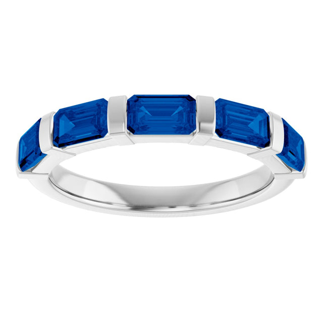 Platinum Emerald Lab-Grown Blue Sapphire Bar Channel-Set Anniversary Band - view 3