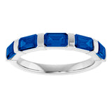 Platinum Emerald Natural Blue Sapphire Bar Channel-Set Anniversary Band - view 3