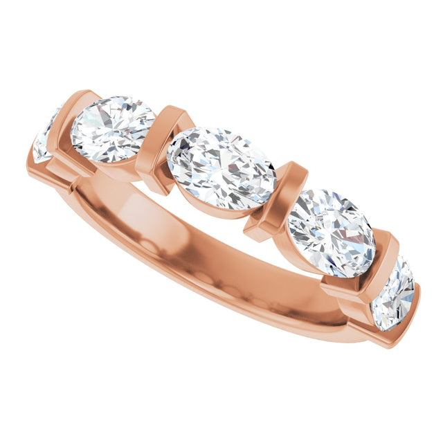 10K Gold Oval Lab-Grown Diamond Bar Channel-Set Anniversary Band – 9/10–2 CTW - Rose Gold - view 5