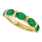 14K Gold Oval Lab-Grown Green Emerald Bar Channel-Set Anniversary Band - Yellow Gold - view 5