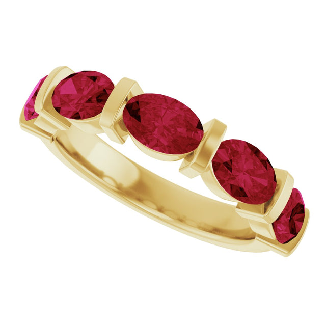 14K Gold Oval Lab-Grown Red Ruby Bar Channel-Set Anniversary Band - Yellow Gold - view 5