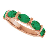 14K Gold Oval Lab-Grown Green Emerald Bar Channel-Set Anniversary Band - Rose Gold - view 5