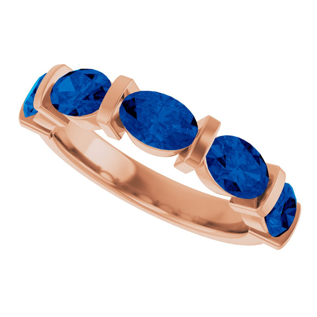 14K Gold Oval Lab-Grown Blue Sapphire Bar Channel-Set Anniversary Band - Rose Gold - view 5