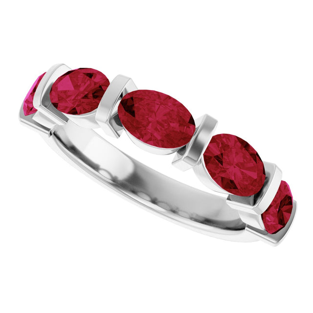 Platinum Oval Natural Red Ruby Bar Channel-Set Anniversary Band - view 5