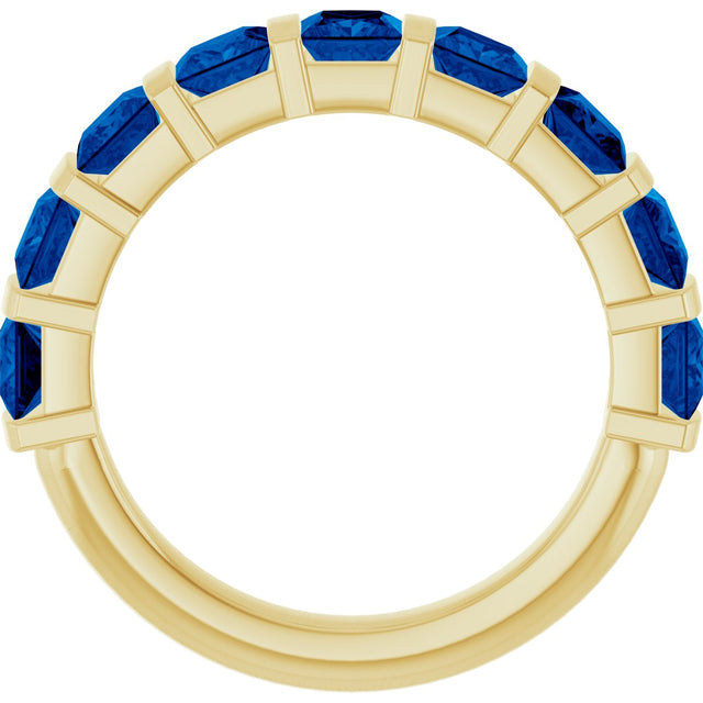 14K Gold Square Natural Blue Sapphire Bar Channel-Set Anniversary Band - Yellow Gold - view 2