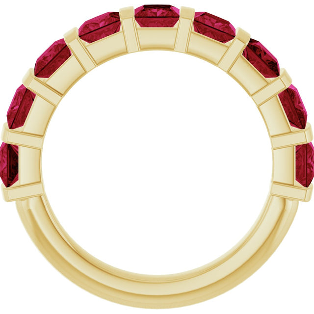 14K Gold Square Lab-Grown Red Ruby Bar Channel-Set Anniversary Band - Yellow Gold - view 2