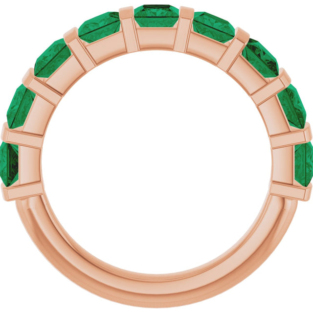 14K Gold Square Lab-Grown Green Emerald Bar Channel-Set Anniversary Band - Rose Gold - view 2