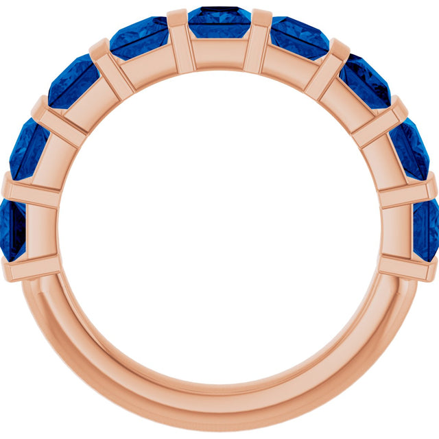 14K Gold Square Lab-Grown Blue Sapphire Bar Channel-Set Anniversary Band - Rose Gold - view 2