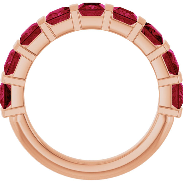 14K Gold Square Lab-Grown Red Ruby Bar Channel-Set Anniversary Band - Rose Gold - view 2