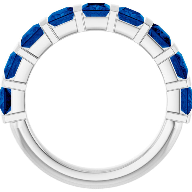 Platinum Square Lab-Grown Blue Sapphire Bar Channel-Set Anniversary Band - view 2