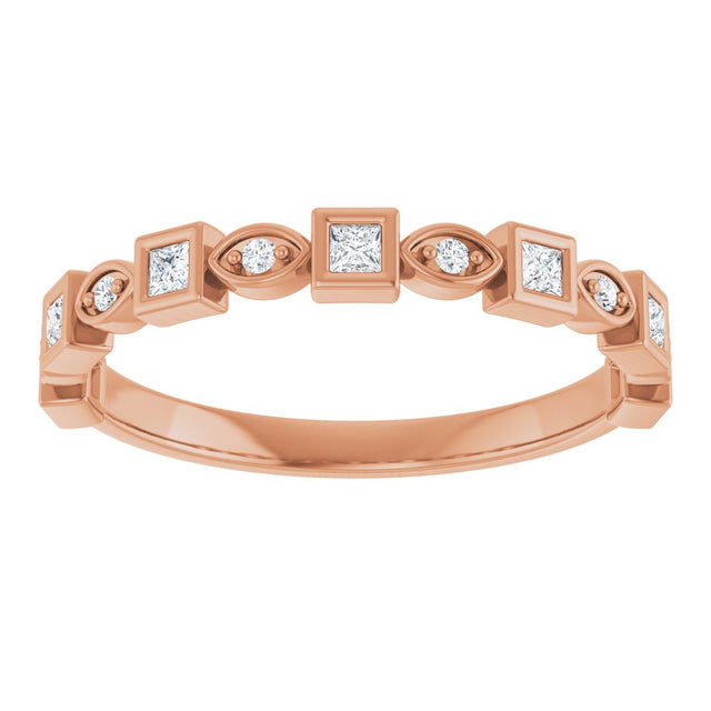14K Gold Square Natural Diamond Anniversary Band – 1/5–9/10 CTW - Rose Gold - view 3