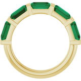 14K Gold Emerald Natural Green Emerald Bar Channel-Set Anniversary Band - Yellow Gold - view 2
