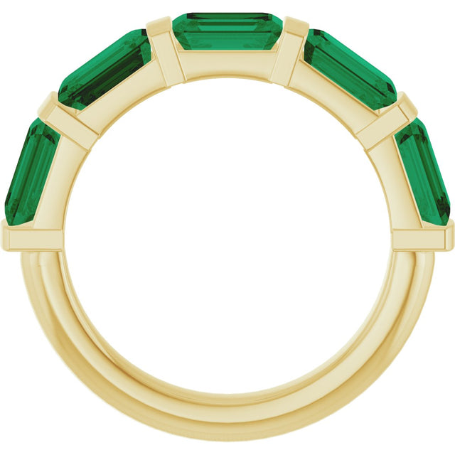 14K Gold Emerald Natural Green Emerald Bar Channel-Set Anniversary Band - Yellow Gold - view 2