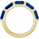 14K Gold Emerald Lab-Grown Blue Sapphire Bar Channel-Set Anniversary Band - Yellow Gold - view 2