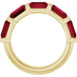 14K Gold Emerald Lab-Grown Red Ruby Bar Channel-Set Anniversary Band - Yellow Gold - view 2