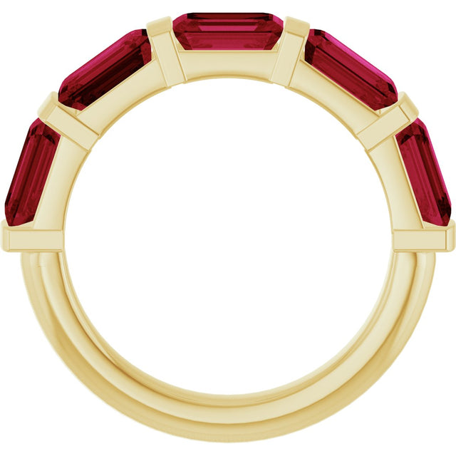 14K Gold Emerald Lab-Grown Red Ruby Bar Channel-Set Anniversary Band - Yellow Gold - view 2