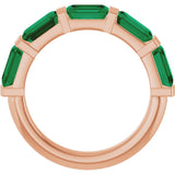 14K Gold Emerald Natural Green Emerald Bar Channel-Set Anniversary Band - Rose Gold - view 2