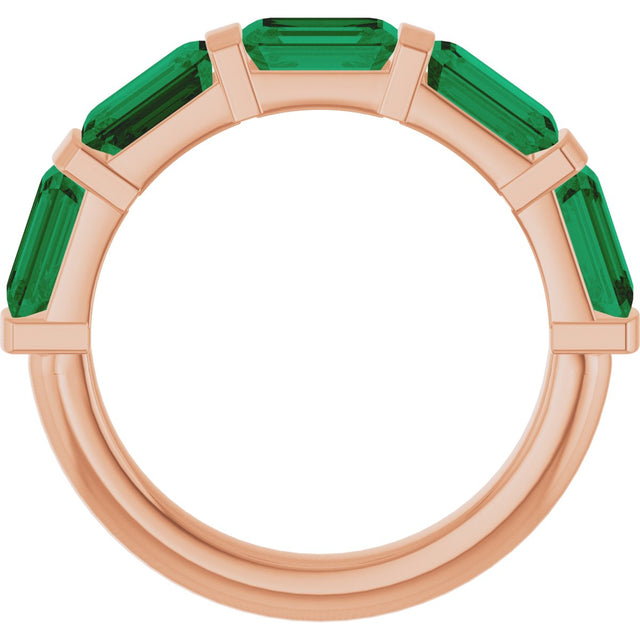 14K Gold Emerald Natural Green Emerald Bar Channel-Set Anniversary Band - Rose Gold - view 2