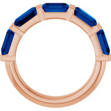 14K Gold Emerald Natural Blue Sapphire Bar Channel-Set Anniversary Band - Rose Gold - view 2
