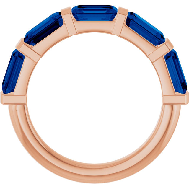14K Gold Emerald Natural Blue Sapphire Bar Channel-Set Anniversary Band - Rose Gold - view 2