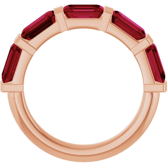 14K Gold Emerald Lab-Grown Red Ruby Bar Channel-Set Anniversary Band - Rose Gold - view 2
