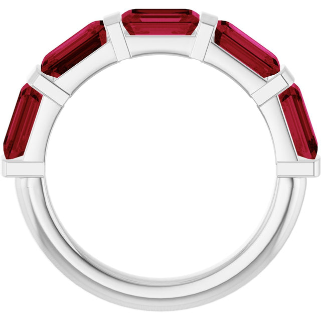 Platinum Emerald Natural Red Ruby Bar Channel-Set Anniversary Band - view 2
