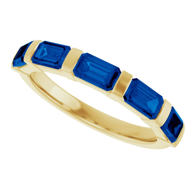 14K Gold Emerald Lab-Grown Blue Sapphire Bar Channel-Set Anniversary Band - Yellow Gold - view 5