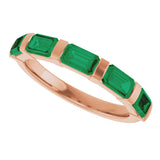 14K Gold Emerald Natural Green Emerald Bar Channel-Set Anniversary Band - Rose Gold - view 5