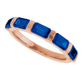 14K Gold Emerald Lab-Grown Blue Sapphire Bar Channel-Set Anniversary Band - Rose Gold - view 5