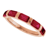 14K Gold Emerald Lab-Grown Red Ruby Bar Channel-Set Anniversary Band - Rose Gold - view 5