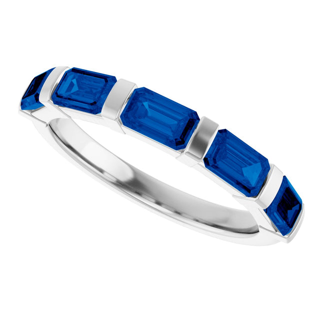 Platinum Emerald Lab-Grown Blue Sapphire Bar Channel-Set Anniversary Band - view 5