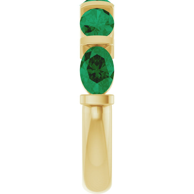 14K Gold Oval Lab-Grown Green Emerald Bar Channel-Set Anniversary Band - Yellow Gold - view 4