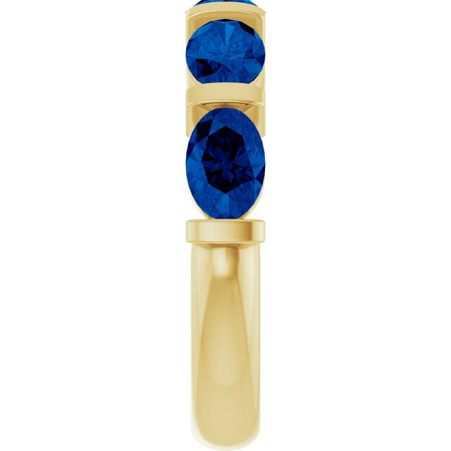 14K Gold Oval Lab-Grown Blue Sapphire Bar Channel-Set Anniversary Band - Yellow Gold - view 4