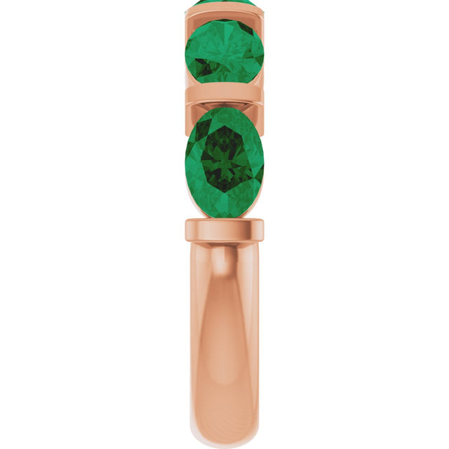 14K Gold Oval Lab-Grown Green Emerald Bar Channel-Set Anniversary Band - Rose Gold - view 4