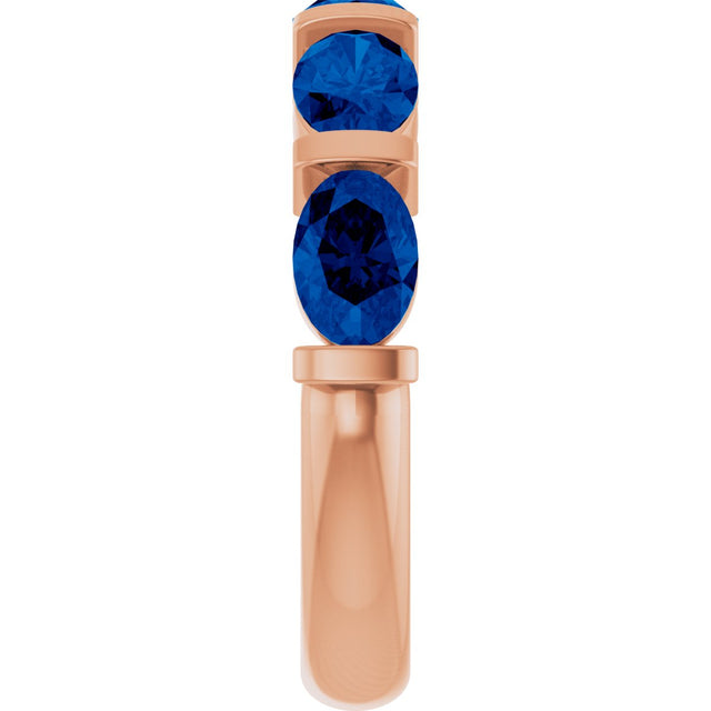 14K Gold Oval Lab-Grown Blue Sapphire Bar Channel-Set Anniversary Band - Rose Gold - view 4