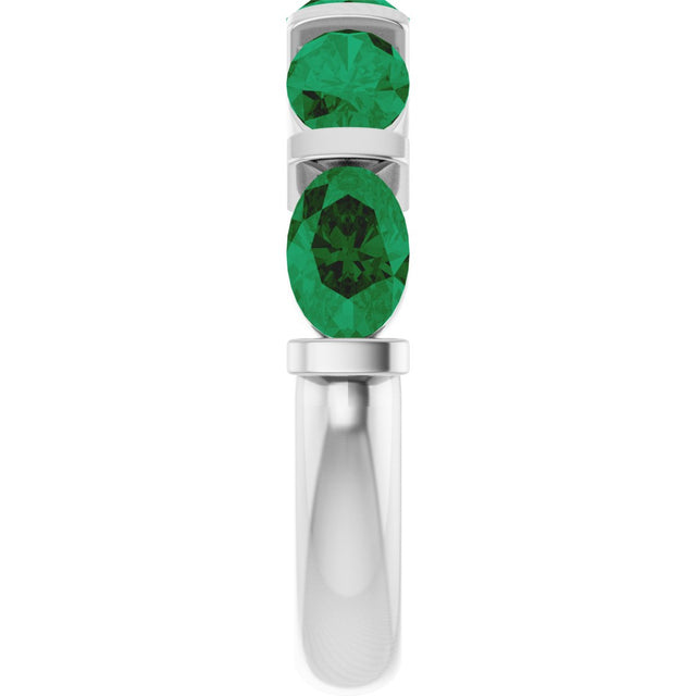 Platinum Oval Lab-Grown Green Emerald Bar Channel-Set Anniversary Band - view 4