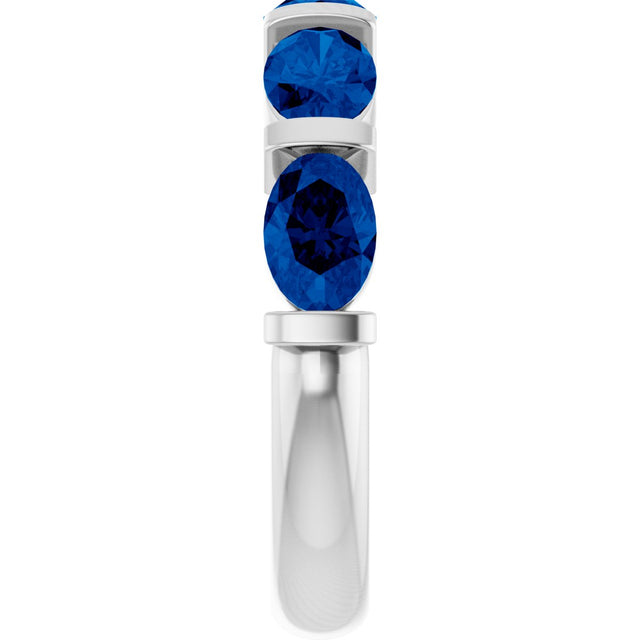 Platinum Oval Lab-Grown Blue Sapphire Bar Channel-Set Anniversary Band - view 4