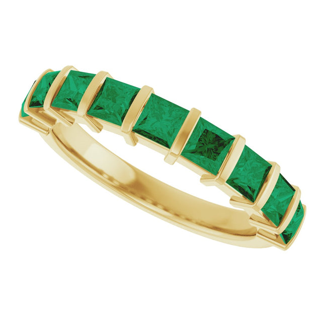 14K Gold Square Lab-Grown Green Emerald Bar Channel-Set Anniversary Band - Yellow Gold - view 5