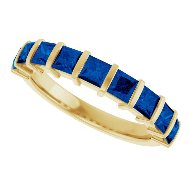 14K Gold Square Natural Blue Sapphire Bar Channel-Set Anniversary Band - Yellow Gold - view 5
