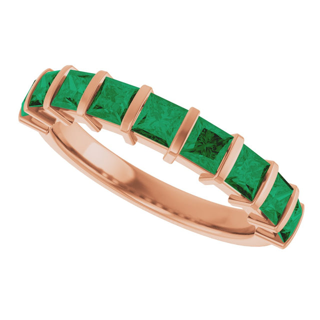 14K Gold Square Lab-Grown Green Emerald Bar Channel-Set Anniversary Band - Rose Gold - view 5