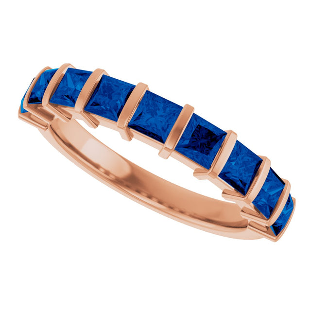 14K Gold Square Lab-Grown Blue Sapphire Bar Channel-Set Anniversary Band - Rose Gold - view 5