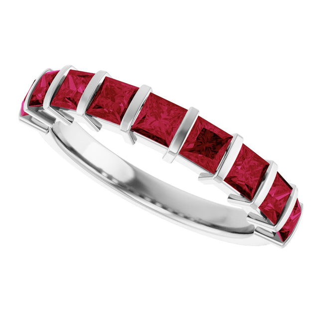 Platinum Square Natural Red Ruby Bar Channel-Set Anniversary Band - view 5
