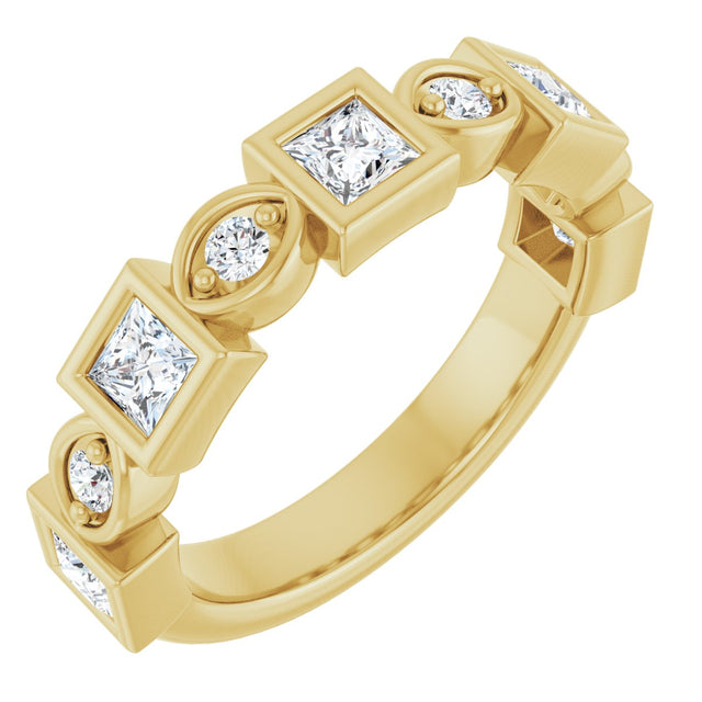 14K Gold Square Natural Diamond Anniversary Band – 1/5–9/10 CTW - Yellow Gold