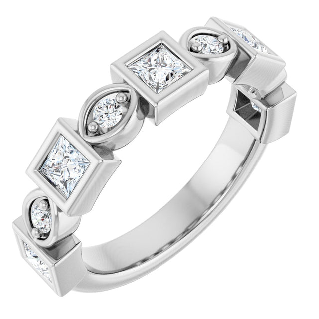 14K Gold Square Natural Diamond Anniversary Band – 1/5–9/10 CTW - White Gold